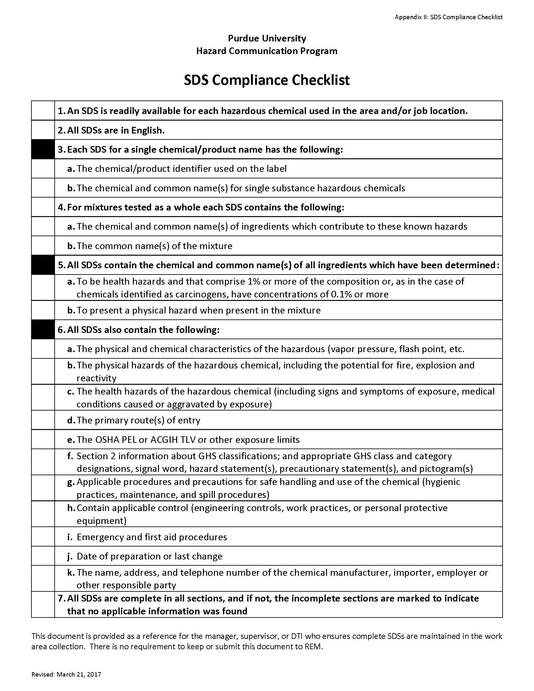 link to pdf of SDS compliance checklist